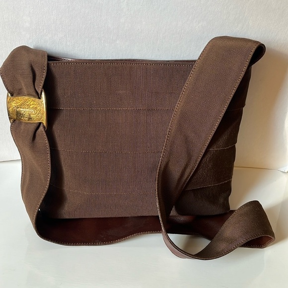 Salvatore Ferragamo Handbags - Vintage Salvatore Ferragamo Brown Grosgrain Ribbon Leather Brown Shoulder Bag
